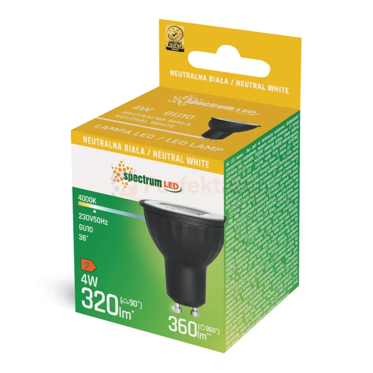Żarówka LED GU10 z czarną obudową 230V 4W 4000K soczewka 38 stopni box perfektmarket.webp