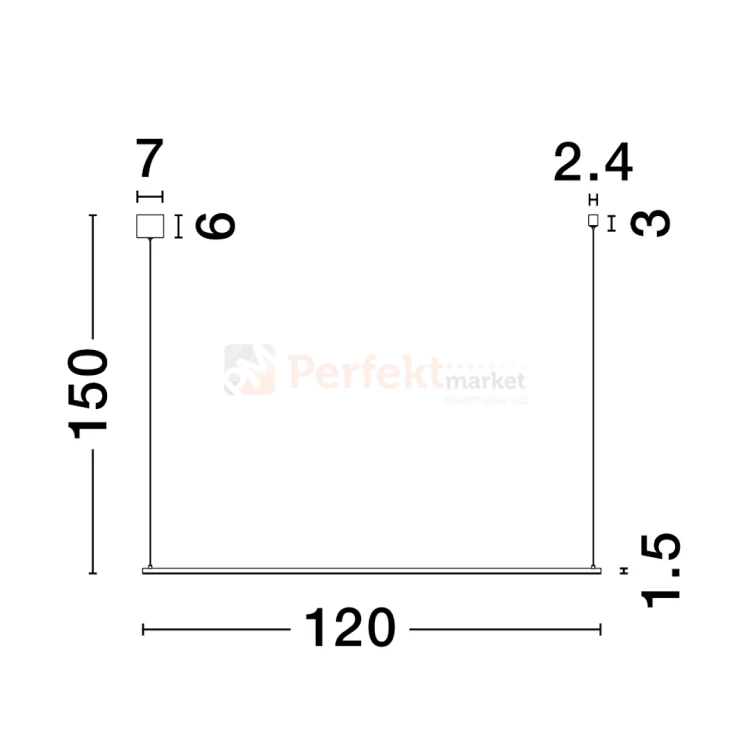 Lampa wisząca złota podłużna BUGA LE41356 Luces Exclusivas 20W 120 cm 3000K wymiary perfektmarket.webp