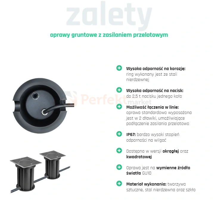 Oprawa gruntowa najazdowa LUKKA CONNECT GU10 zasilanie przelotowe zalety GU10.webp