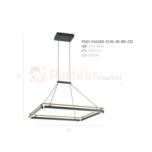 Merlot 44W LED świecący kwadrat PND-54638S-44W-3K-BK-GD wymiar.webp