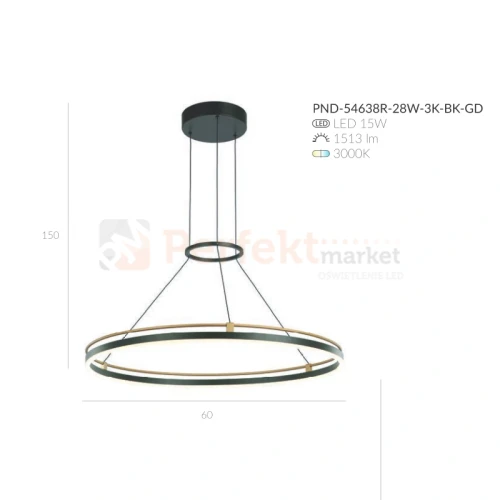Merlot 28W LED świecący ring PND-54638R-28W-3K-BK-GD Italux wymiary.webp