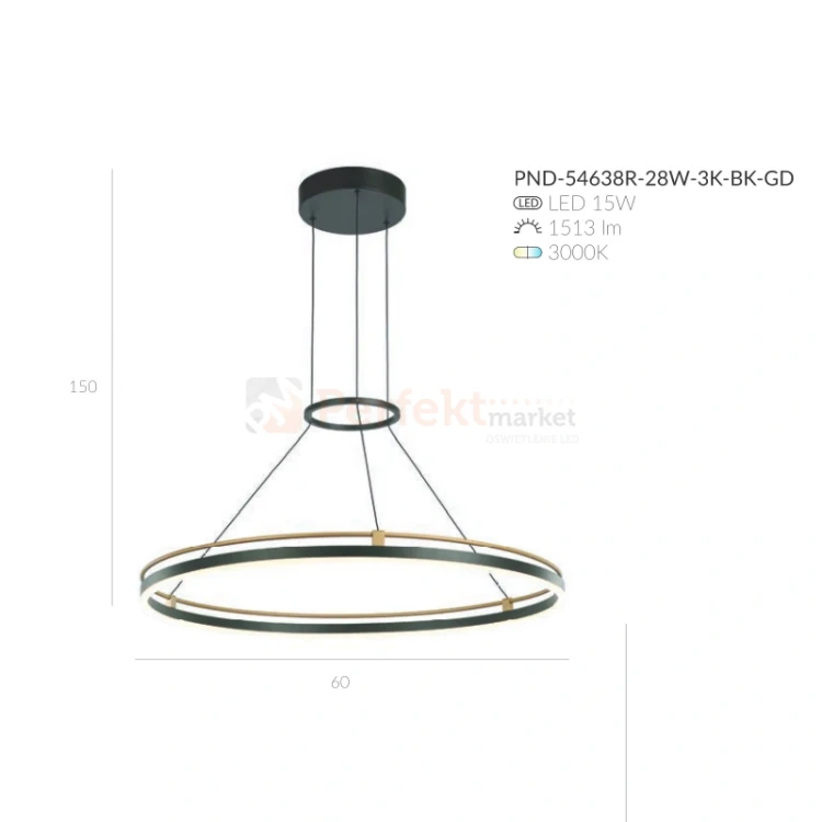 Merlot 28W LED świecący ring PND-54638R-28W-3K-BK-GD Italux wymiary.webp