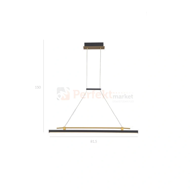 Lampa wisząca Merlot 16W linia LED PND-54638F-16W-3K-BK-GD Italux wymiary.webp