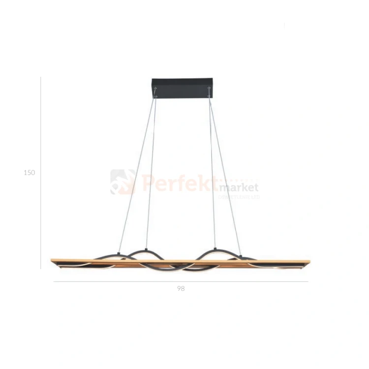 Lampa wisząca Conato 35W LED fale z drewnem PND-23848-30W-BK-GD Italux wymiary perfektmarket.webp