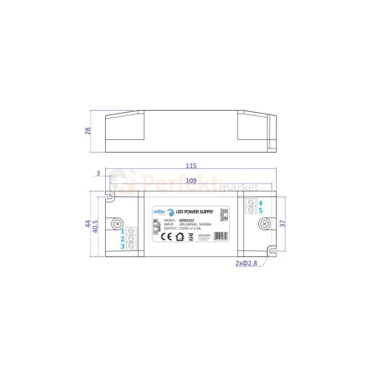 zasilacz LED do taśm ledowych meblowy IP20 12V 2A 24W  tech perfektmarket.webp