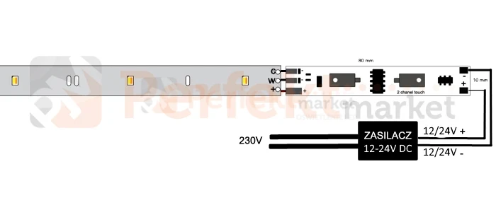 Włącznik do taśm LED CCT bezdotykowy do profilu 12-24V podłączenie 2 perfektmarket.webp