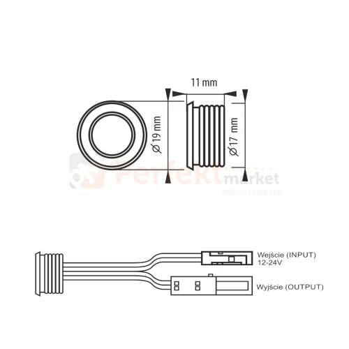 Wyłącznik meblowy dotykowy ze ściemniaczem 12-24V i podświetleniem chrom, czarny PERFEKTMARKET.webp