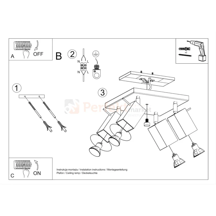 Lampa sufitowa refulowana spot plafon 4xGU10 Merida montaż lampy perfektmarket.webp