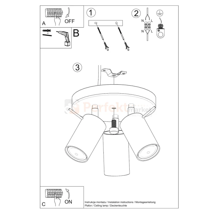 Lampa sufitowa plafon RING 3P spot Solluxsposób montażu perfektmarket.webp