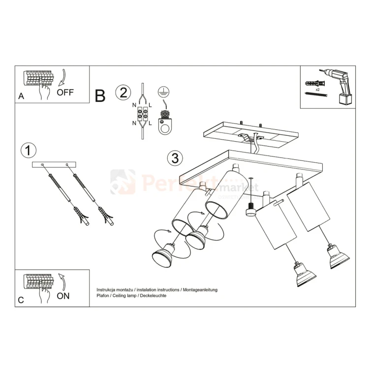 Lampa sufitowa spot plafon 4xGU10 Ring 4 instrukcja montażu perfektmarket.webp