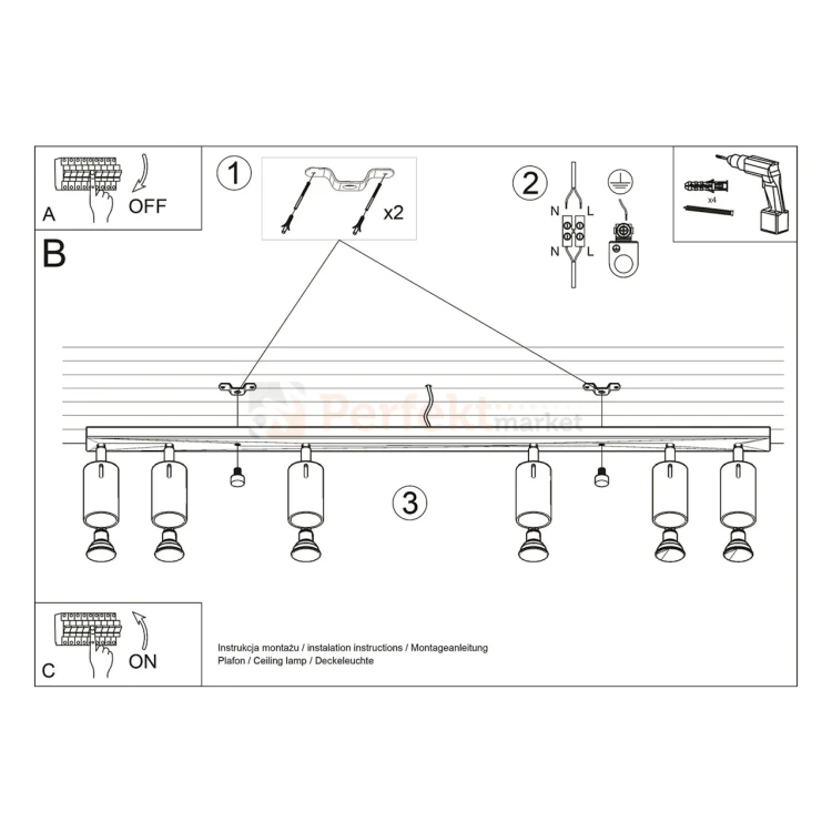 Lampa sufitowa spot listwa kierunkowa RING 6L instrukcja montażu Sollux perfektmarket.webp