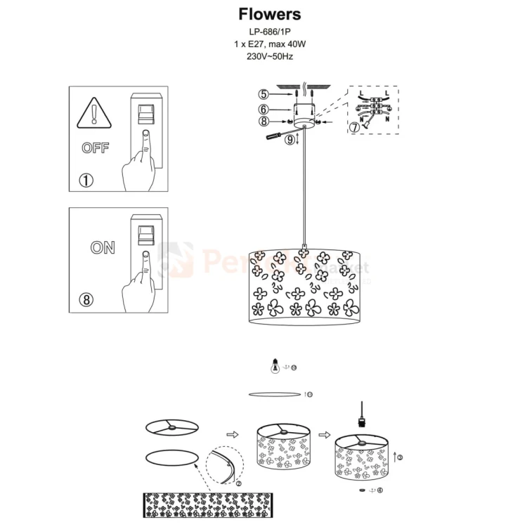 Lampa wisząca dziecięca Flowers 1xE27 biała LP-686-1P montaż perfektmarket.webp