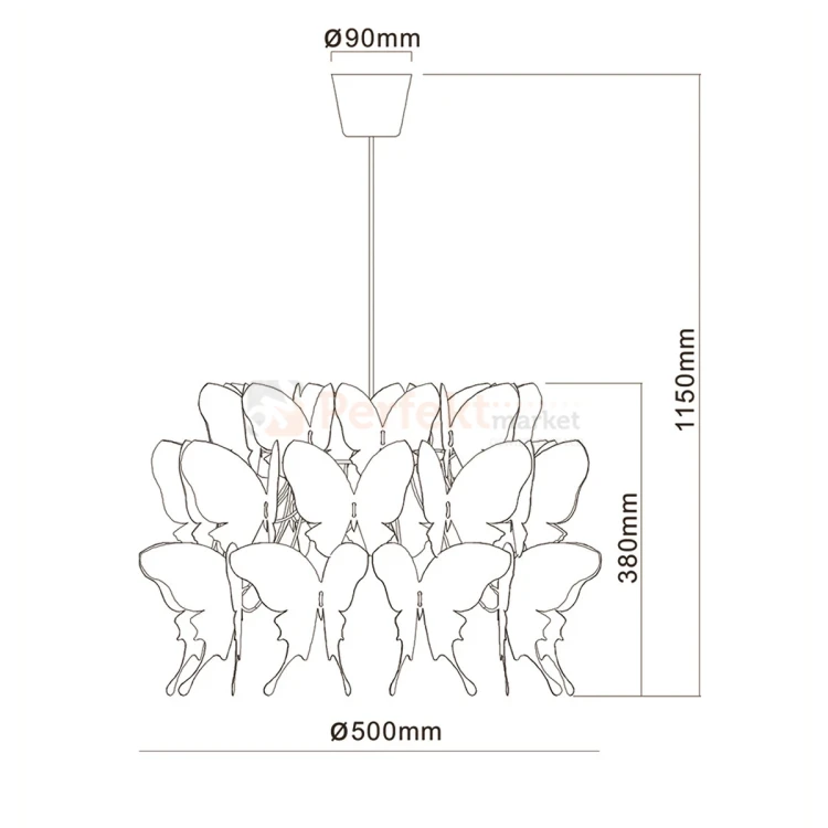 Lampa wisząca dziecięca Farfalla 1xE27 biała LP-3439 1P WHITE wymiary perfektmarket.webp