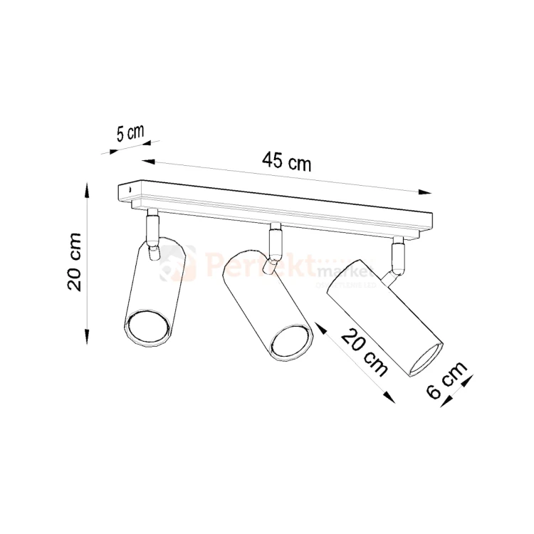 Nowoczesna lampa sufitowa kierunkowa spot listwa Direzione 3 wymiary Sollux perfektmarket.webp