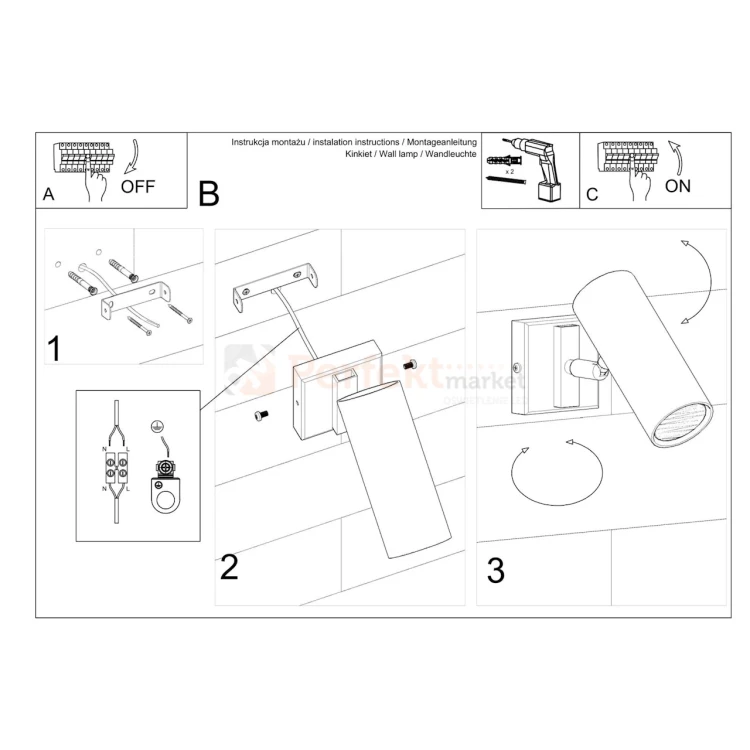 Nowoczesna lampa ścienno sufitowa kinkiet Direzione montaż Sollux Lighting perfektmarket.webp