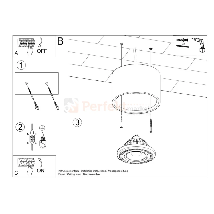 Plafon betonowy downlight BASIC 1  SL.0881 Sollux montaż Perfekt Market.webp