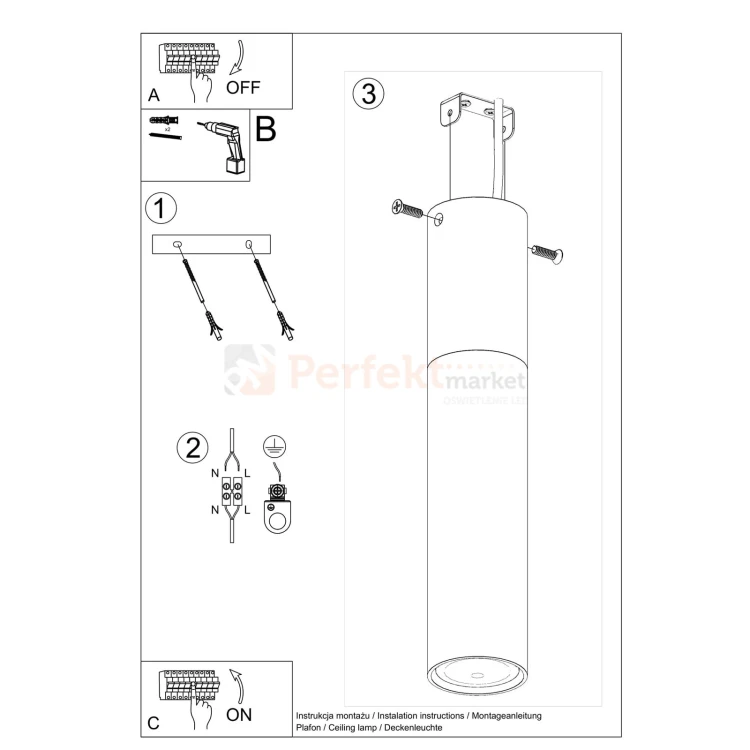 Oprawa sufitowa plafon downlight tuba PABLO Sollux montaż perfektmarket.webp