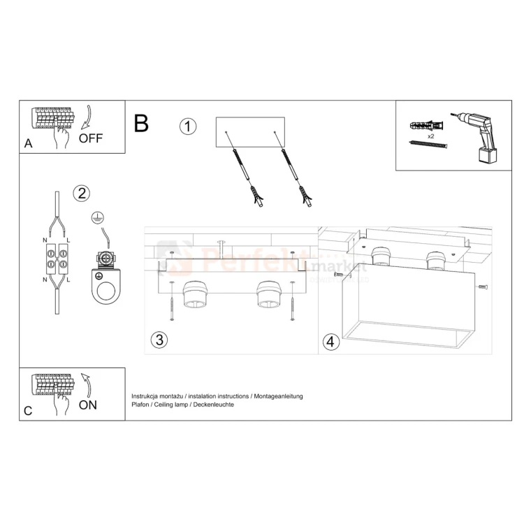 Plafon QUAD MAXI spot podwójny GU10 montaż Sollux perfektmarket.webp