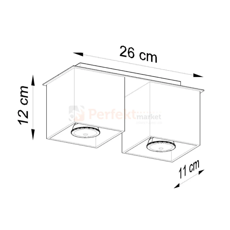 Oprawa sufitowa plafon spot kostka Cube 2xGU10 Quad 2 wymiary perfektmarket.webp