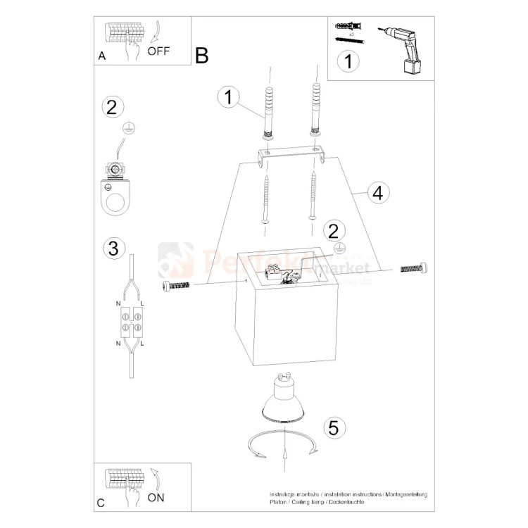Nowoczesna oprawa sufitowa betonowa plafon Quad SL.0489 MONTAŻ perfektmarket.webp