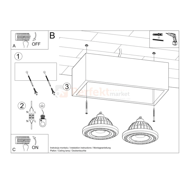 Plafon drewniany downlight QUATRO 2 SL.0916 Sollux montaż perfektmarket.webp
