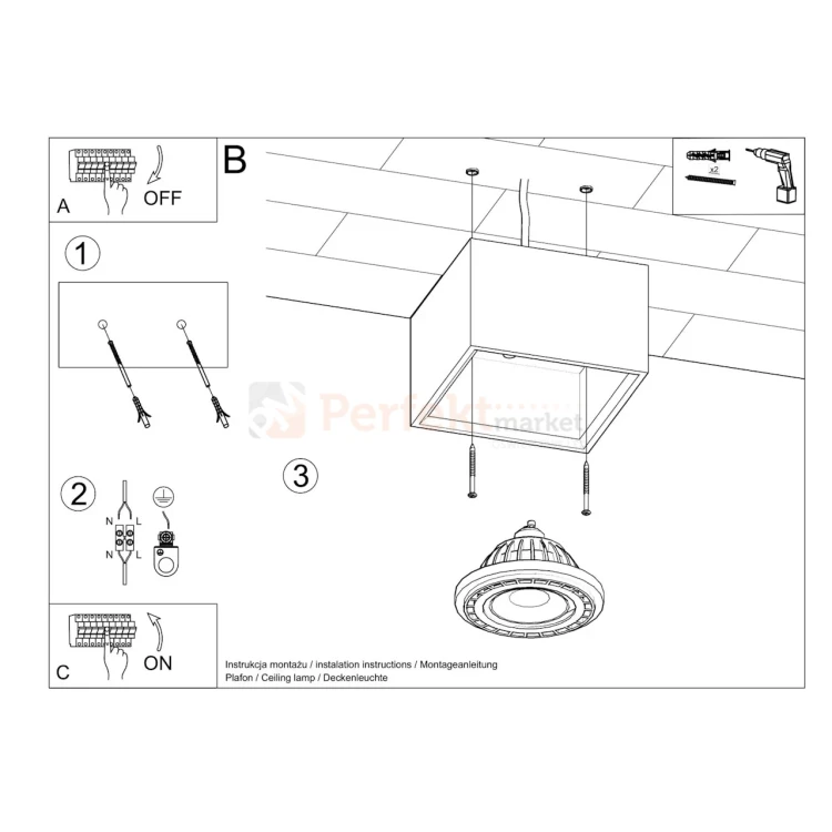 Plafon drewniany downlight QUATRO 1 SL.0915 Sollux montaż perfektmarket.webp