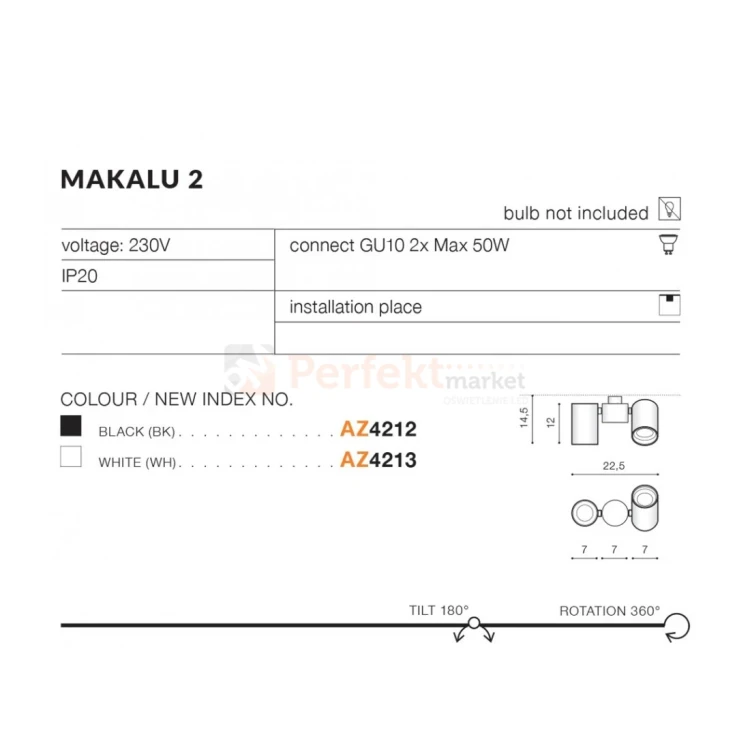 Oprawa natynkowa spot podwójny regulowany Makalu 2 BK czarna AZ4212 4 perfektmarket.webp