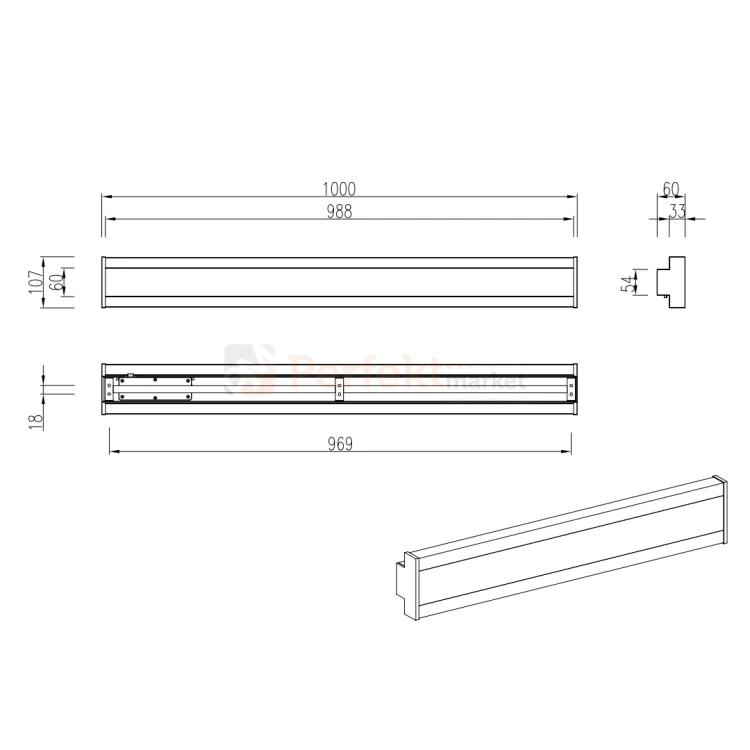 Lampa ścienna zewnętrzna liniowa na elewację 100cm CCT Dawson IP54 TRIO wymiary perfektmarket.webp