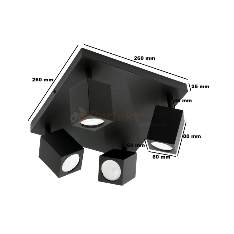 Lampa sufitowa plafon reflektorki 4xGU10 Quantus czarny wymiary perfekt market.webp