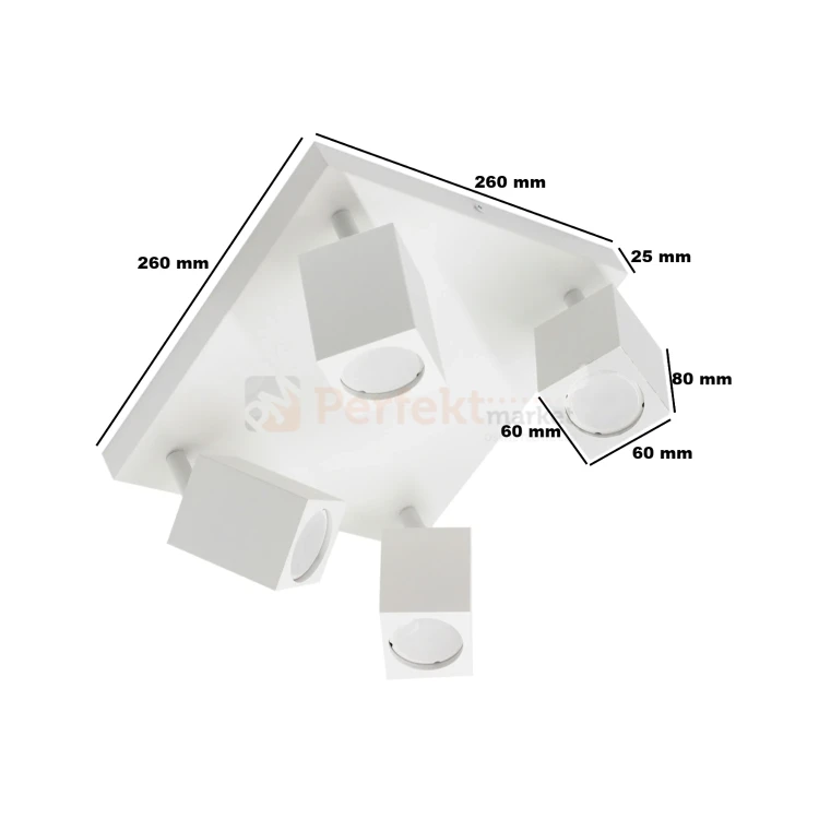 Lampa sufitowa plafon reflektorki 4xGU10 Quantus biały wymiary perfekt market.webp