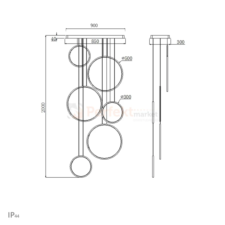 Lampa wisząca LED SHAPE no.8 ringi 90cm ściemnialna 3000K wymiary perfektmarket.webp