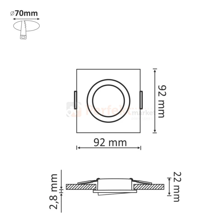 Oprawa halogenowa regulowana kwadratowa South Opal czarna GU10 wymiary perfektmarket.webp