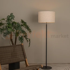 Lampa podłogowa MAYA Lucide czarna beżowy klosz
