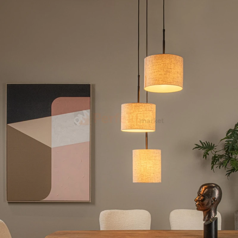 lampa wisząca TRIBUTE materiałowy abażur potrójna Lucide detal 3 perfektmarket.webp