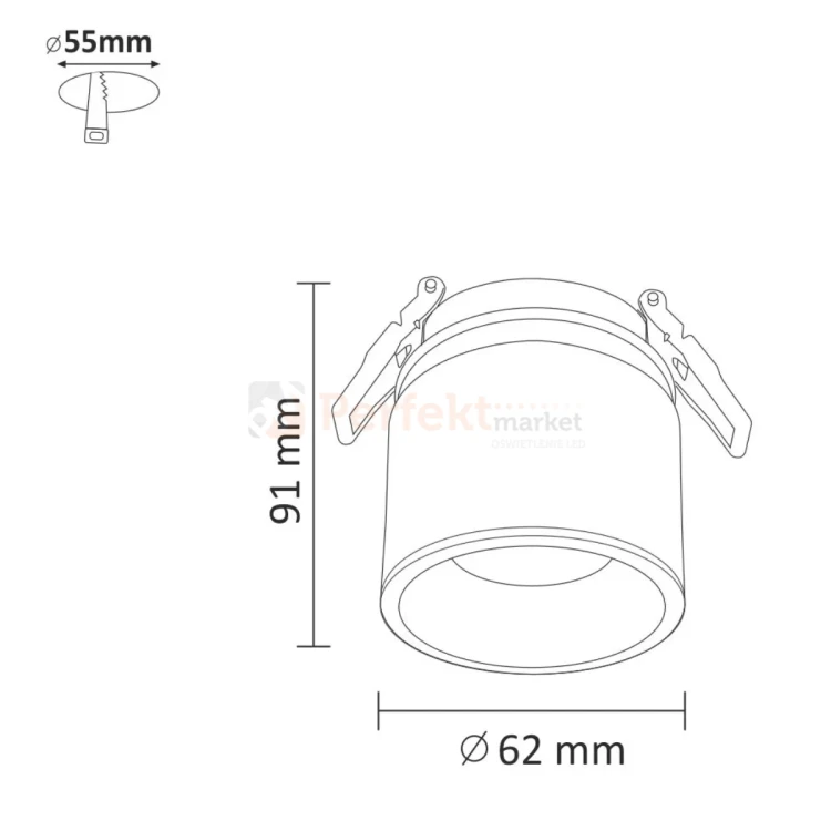 Oprawa podtynkowa regulowana Haron LED czarna 10W 3000K wymiary perfektmarket.webp