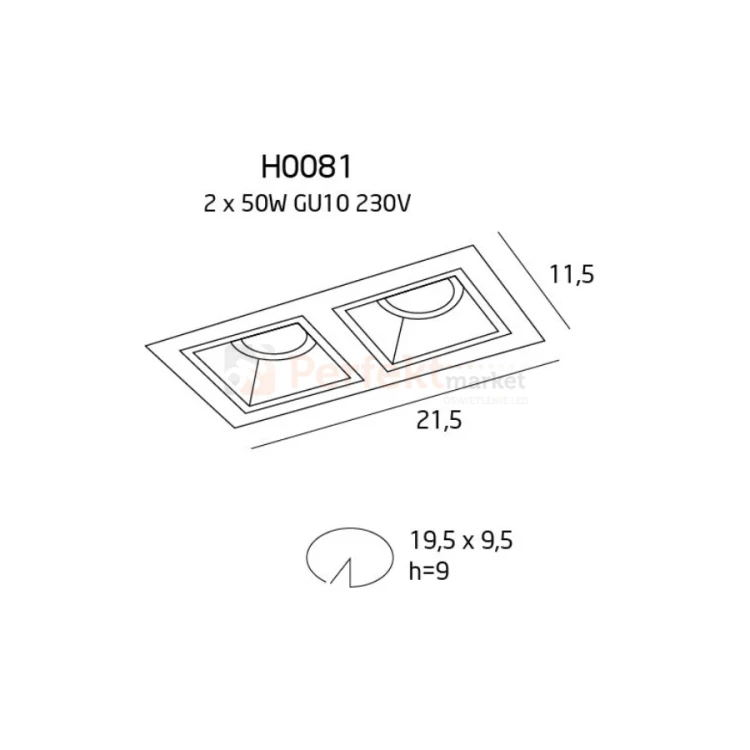 Oprawa podtynkowa HIT II sufitowa 2xGU10 biała MAXLIGHT H0081 wymiary perfektmarket.webp