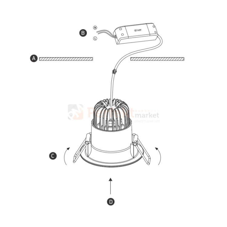 Oprawa LED downlight wpuszczana Komi asymetryczna biała 3000K 8W 10108A W W montaż perfektmarket.webp