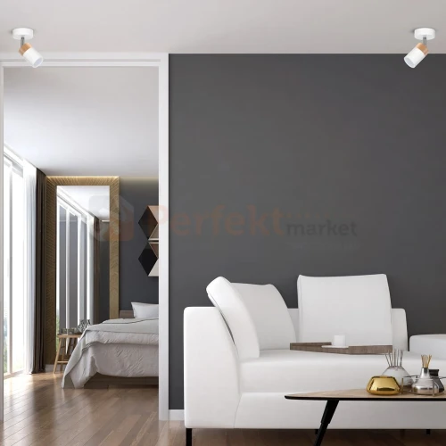 Oprawa ścienno sufitowa biała drewno spot JOKER WHITE WOOD 1xGU10 MLP6299 aranżacja perfektmarket.webp