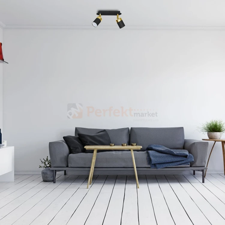 Lampa sufitowa czarna złota spot JOKER BLACK GOLD 2xGU10 MLP6124 aranżacja perfektmarket.webp