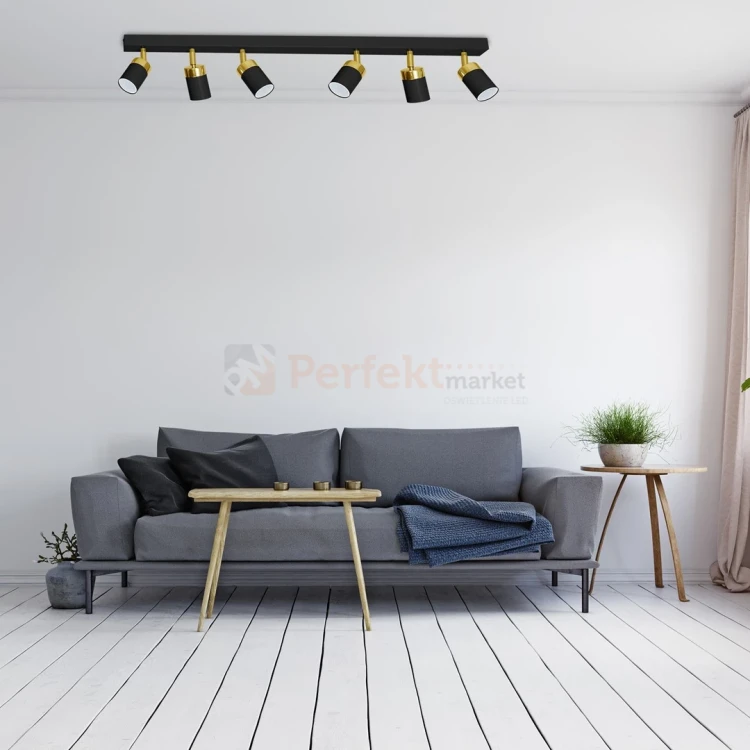 Lampa sufitowa czarna złota spot JOKER BLACK GOLD 6xGU10 MLP6126 aranżacja perfektmarket.webp
