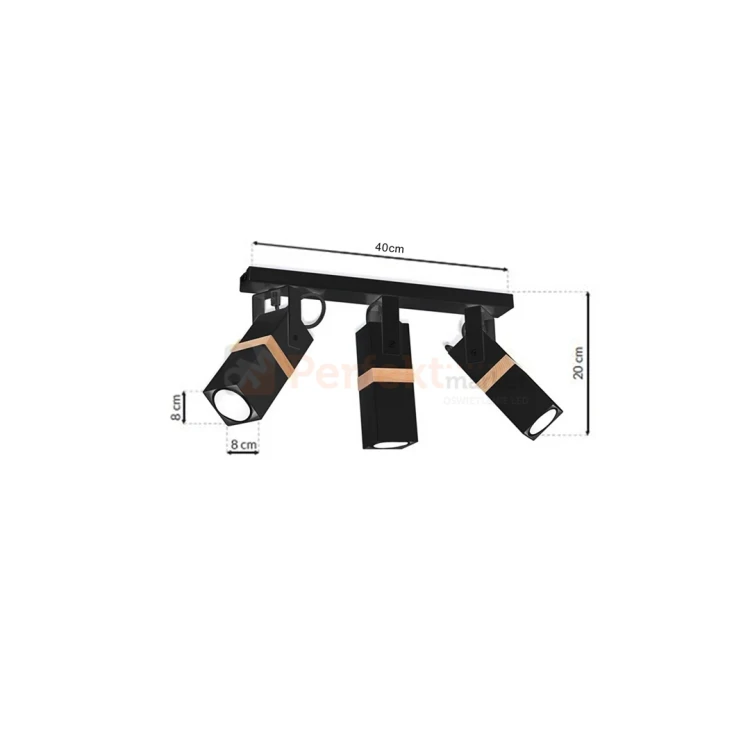 Lampa sufitowa czarna drewno spot VIDAR BLACK 3xGU10 MLP5402 wymiary perfektmarket.webp