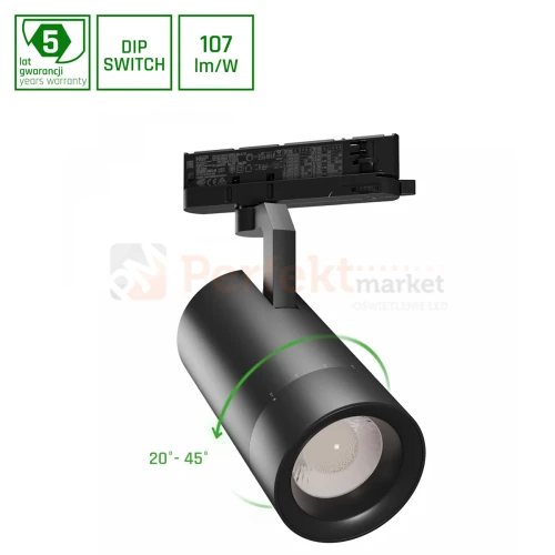 Oprawa PAVA 2 LED 19-42W  20-45° 1800-3200lm czarna na szynę 3 fazową regulacja kąta świecenia perfektmarket.webp
