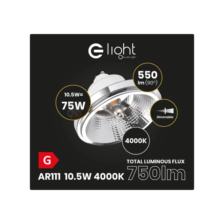 Żarówka LED AR111 GU10 230V 10.5W biała z odbłyśnikiem 4000K ściemnialna perfektmarket.webp