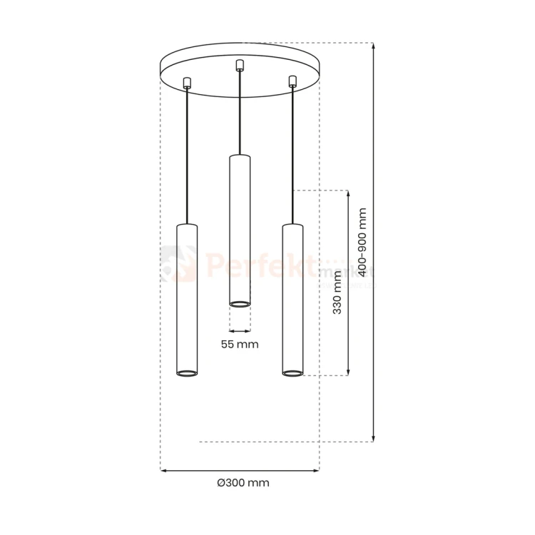Lampa wisząca czarne tuby HUDSON BLACK 3xGU10 MLP8793 wymiary perfektmarket.webp