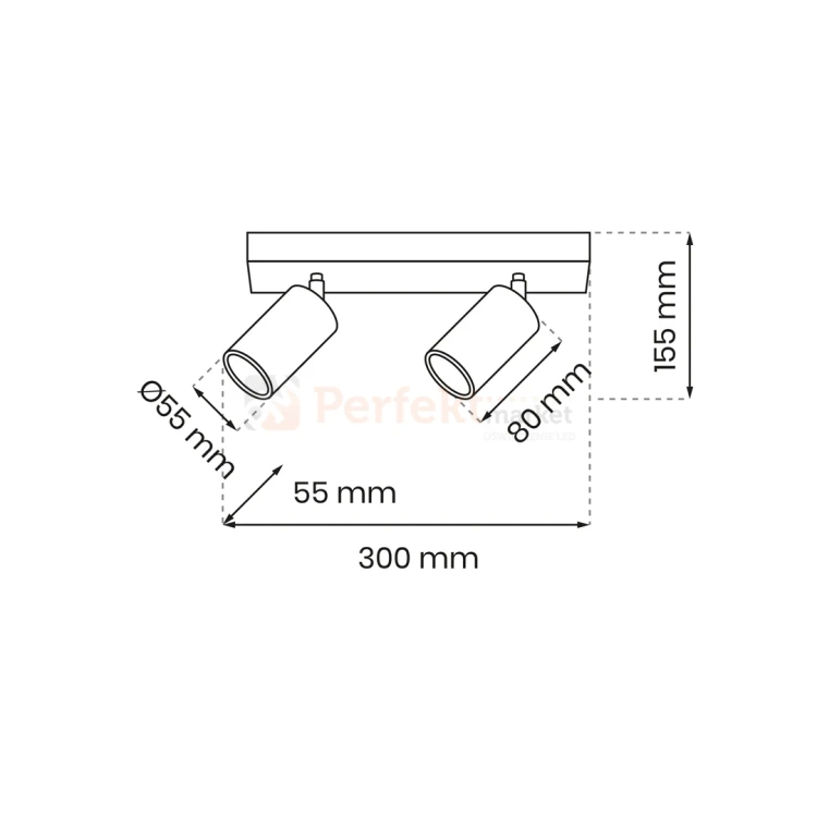 Lampa sufitowa spot regulowany czarny HUDSON BLACK 2xGU10 MLP8795 wymiary perfektmarket.webp