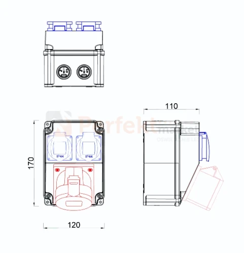 Rozdzielnica RS-KOMBI 1x16A 5P + 2x230V F3.1867 rozmiar perfektmarket.webp