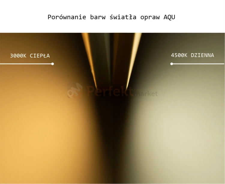 Oprawa hermetyczna LED IP68 liniowa do łazienki, podbitki, podjazdu AQU porónanie barw światła perfektmarket.webp