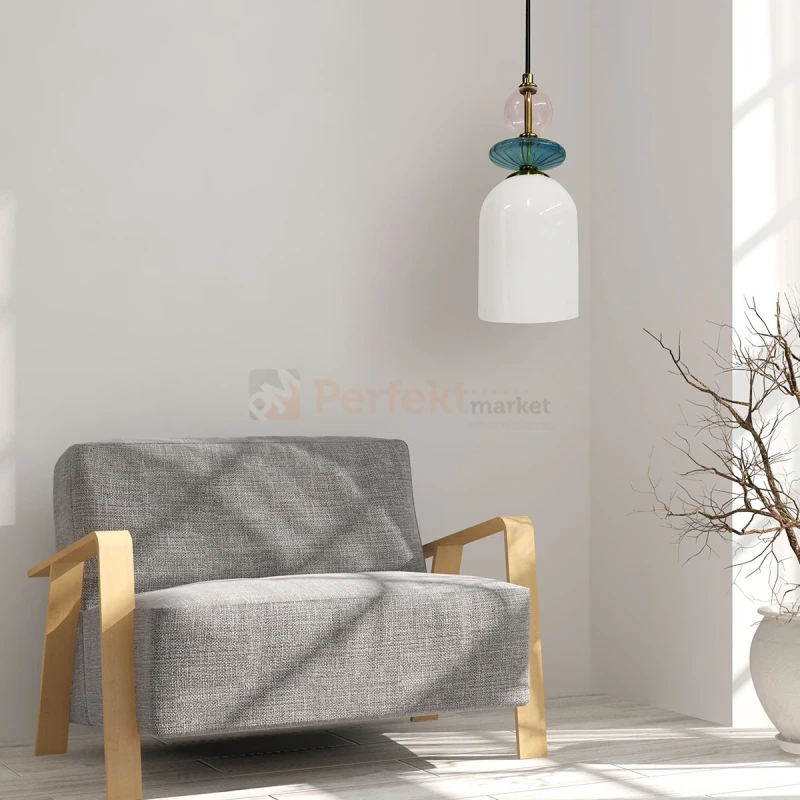 Lampa wisząca Tropea 1xE27 biała, kolorowe klosze średnia LP-2004/1P M WH