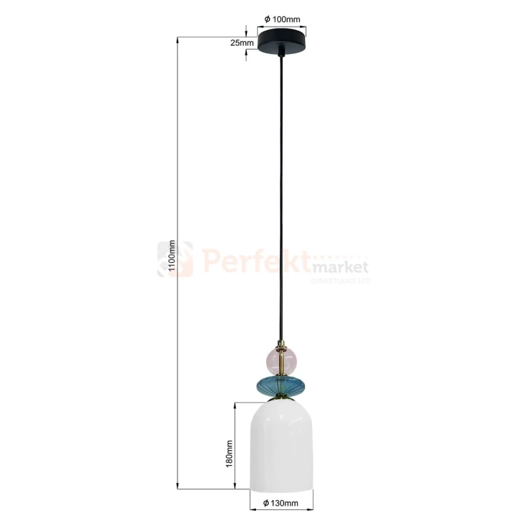 Lampa wisząca Tropea 1xE27 biała, kolorowe klosze średnia LP-2004 1P M WH perfektmarket 6.webp