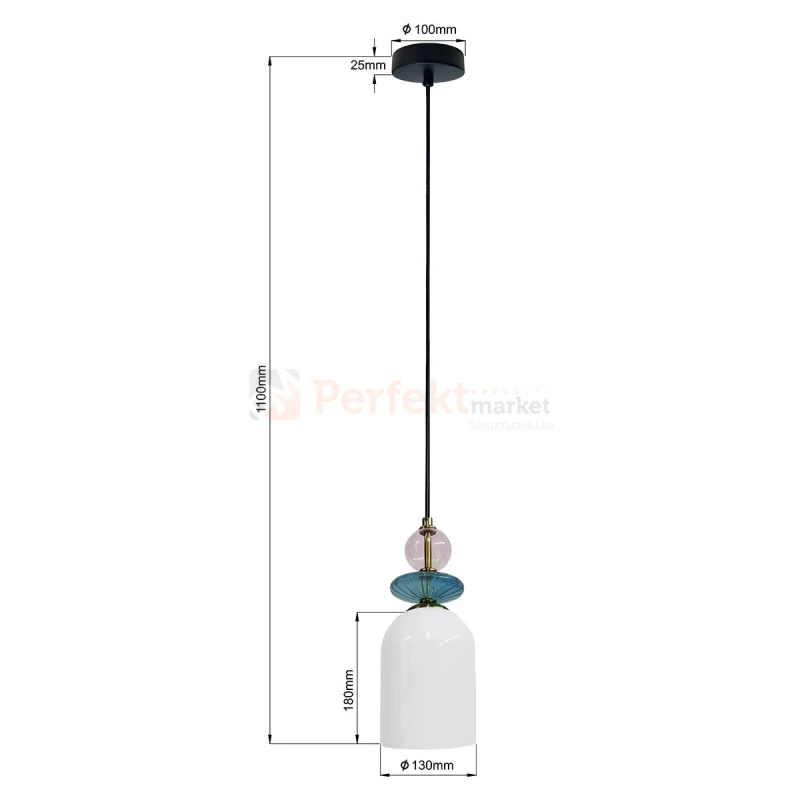 Lampa wisząca Tropea 1xE27 biała, kolorowe klosze średnia LP-2004/1P M WH